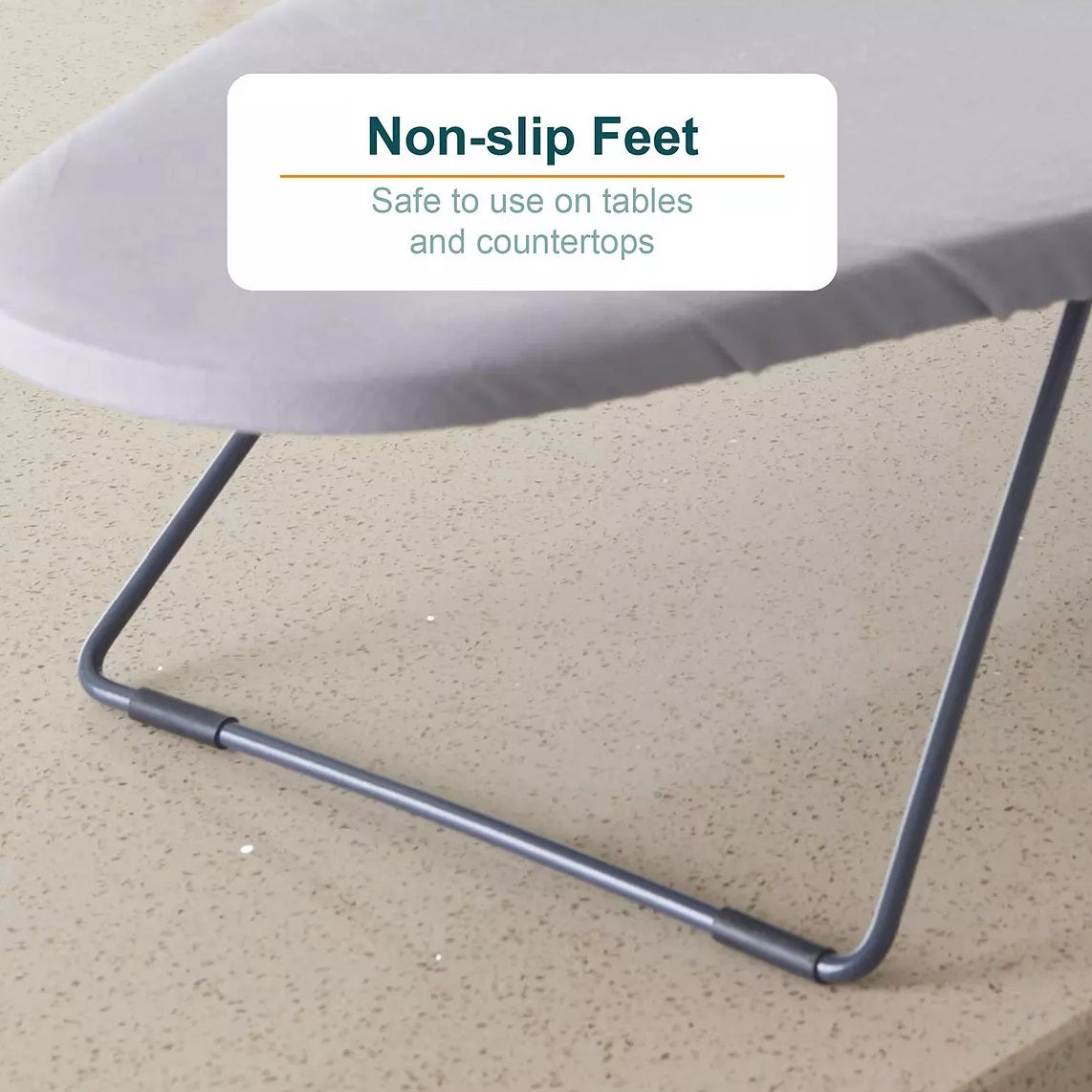 Our House Table Top Ironing Board Grey 34cm x 74cm SR20251 | Ideal for Apartments Utility Rooms and City Living | Mesh Top Ironing Surface with 100 Percent Cotton Cover | Hanging Hook for Compact Storage Solutions | Non Slip Feet Fold Flat for Easy
