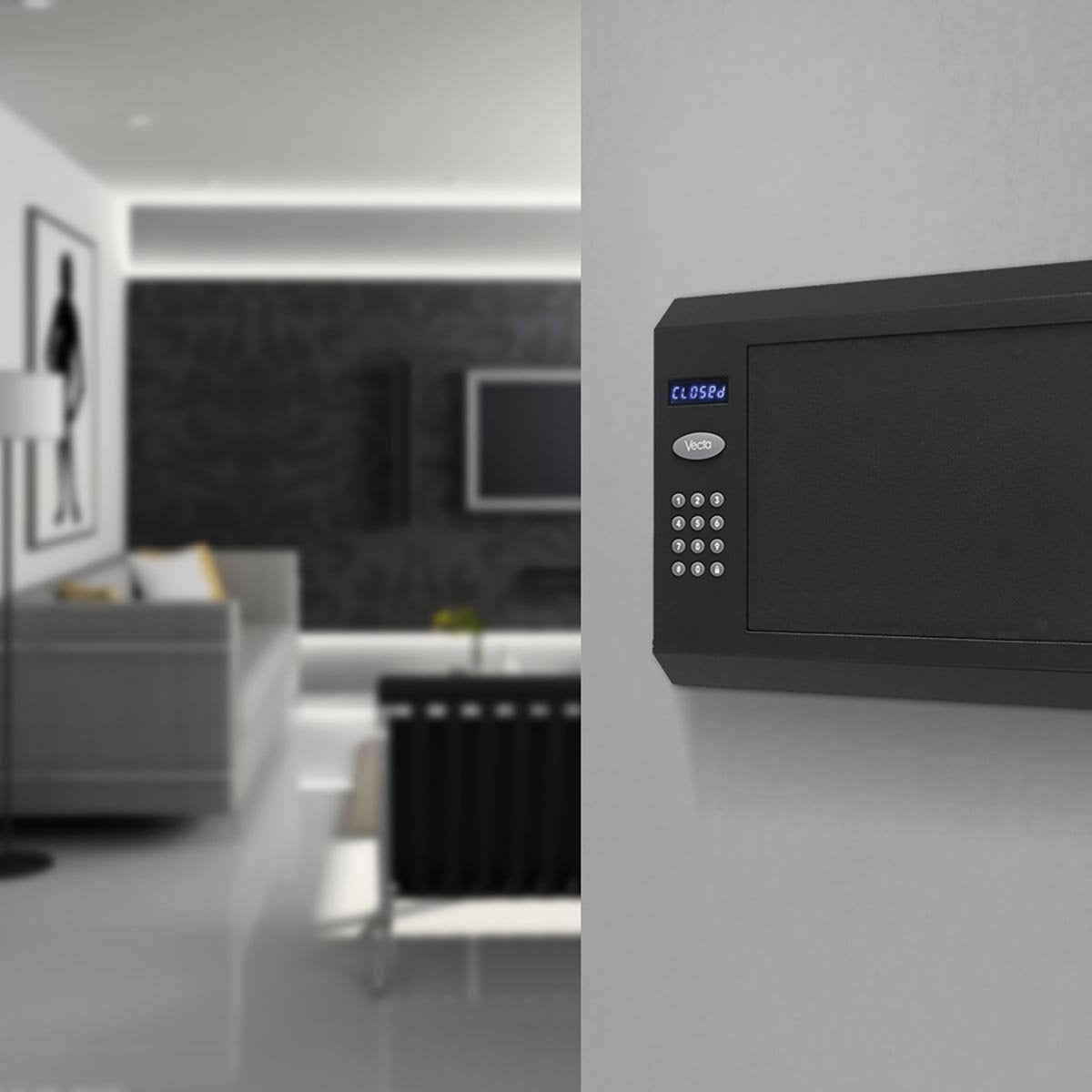 Vecta Personal Safe Black OT01249 | Unique Slim Design | Best in Class Security | Easy Read LCD Display | Internal Wall Mounting