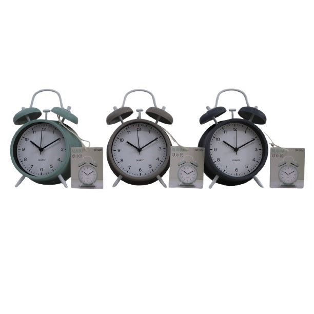 Retro Twin Bell Analog Alarm Clock Assorted Colours 12cm x 16cm HZ1240770 | With Loud Ringer | For Bedroom-Office or Decor