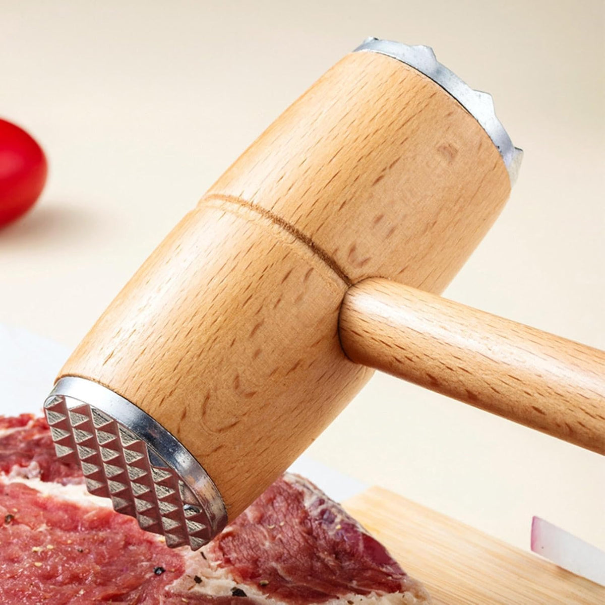 Excellent Houseware Beechwood Meat Tenderizer Mallet Brown 29cm CY5657000 | Double-Sided Hammer with Aluminum Head | Ideal for Tenderizing Steaks-Chicken and Pork