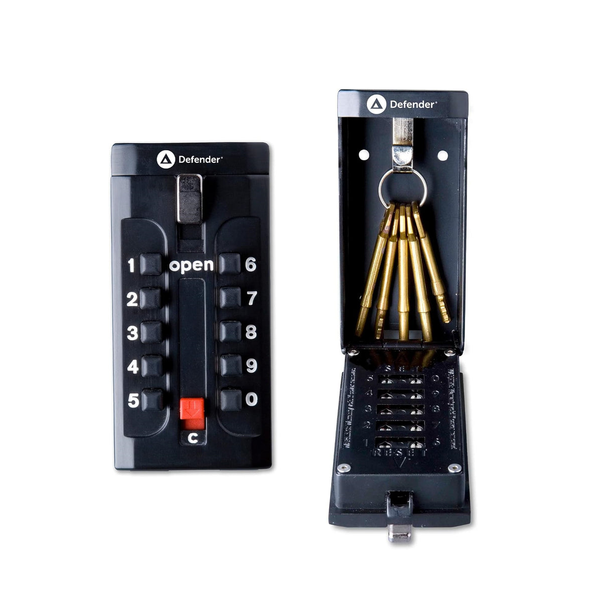 Defender Push Button Key Safe Black 13cm x 6cm x 6cm HA00006 | Wall Mounted Security Lock Box | Programmable Access Code | Weather-Resistant with TPU Cover | Large Storage Capacity | Easy Installation with Thunderbolts | Auto Lock Feature | Holds Up to 6 Keys | Unique Hinged Lid Design | Push Buttons