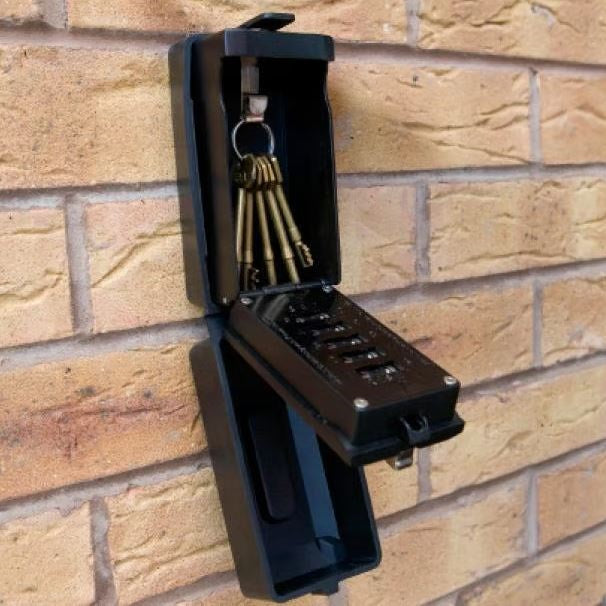 Defender Push Button Key Safe Black 13cm x 6cm x 6cm HA00006 | Wall Mounted Security Lock Box | Programmable Access Code | Weather-Resistant with TPU Cover | Large Storage Capacity | Easy Installation with Thunderbolts | Auto Lock Feature | Holds Up to 6