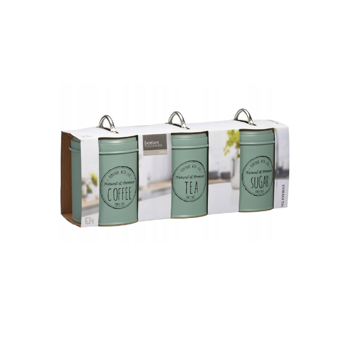 Excellent Houseware Metal Storage Canister Set Assorted Colours 11cm x 16cm Pack of 3 C80653730