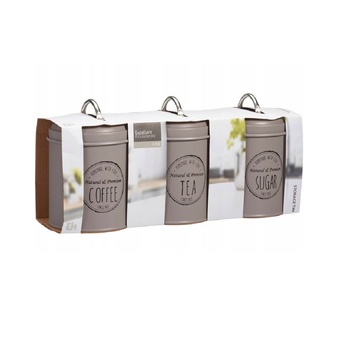 Excellent Houseware Metal Storage Canister Set Assorted Colours 11cm x 16cm Pack of 3 C80653730
