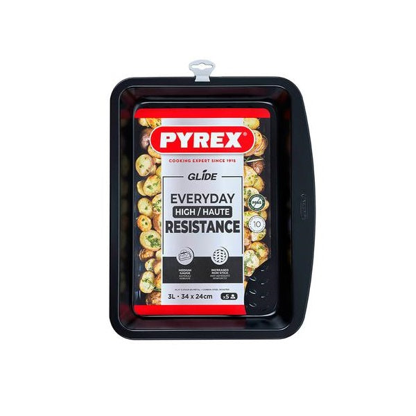 Pyrex Glide Rectangular Carbon Steel Roaster Black 34cm x 24cm 3Ltr GL34RR6 | Medium Gauge | Increased Non-Stick | High Resistance | PFAS Safe Material