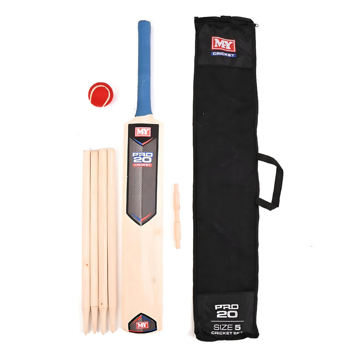 M.Y Pro20 Cricket Set in Mesh Carry Bag Assorted Size 5 Pack of 7 TY3804