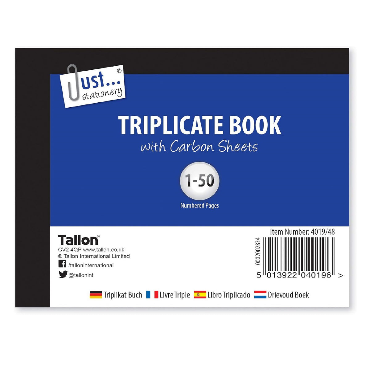Just Stationery Triplicate Book with Carbon Sheets Multicolour Half Size 4019 | Numbered Pages | Ruled Paper | 50 Sets