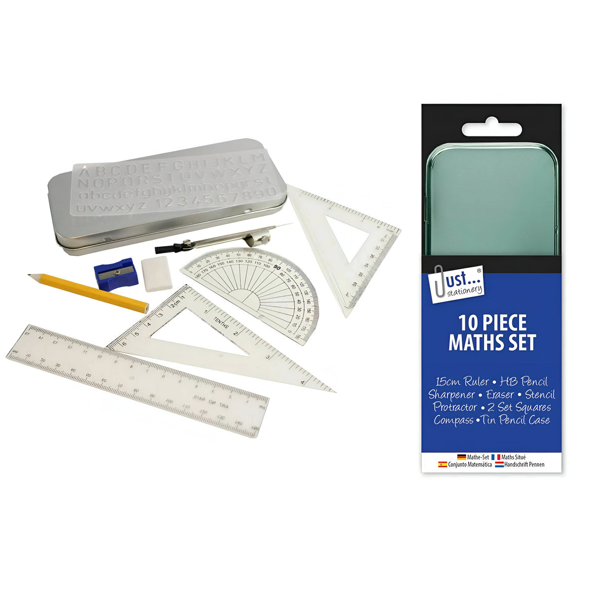 Just Stationery Maths Set Assorted Pack of 10 6822 | Plastic Free Eco-Pack