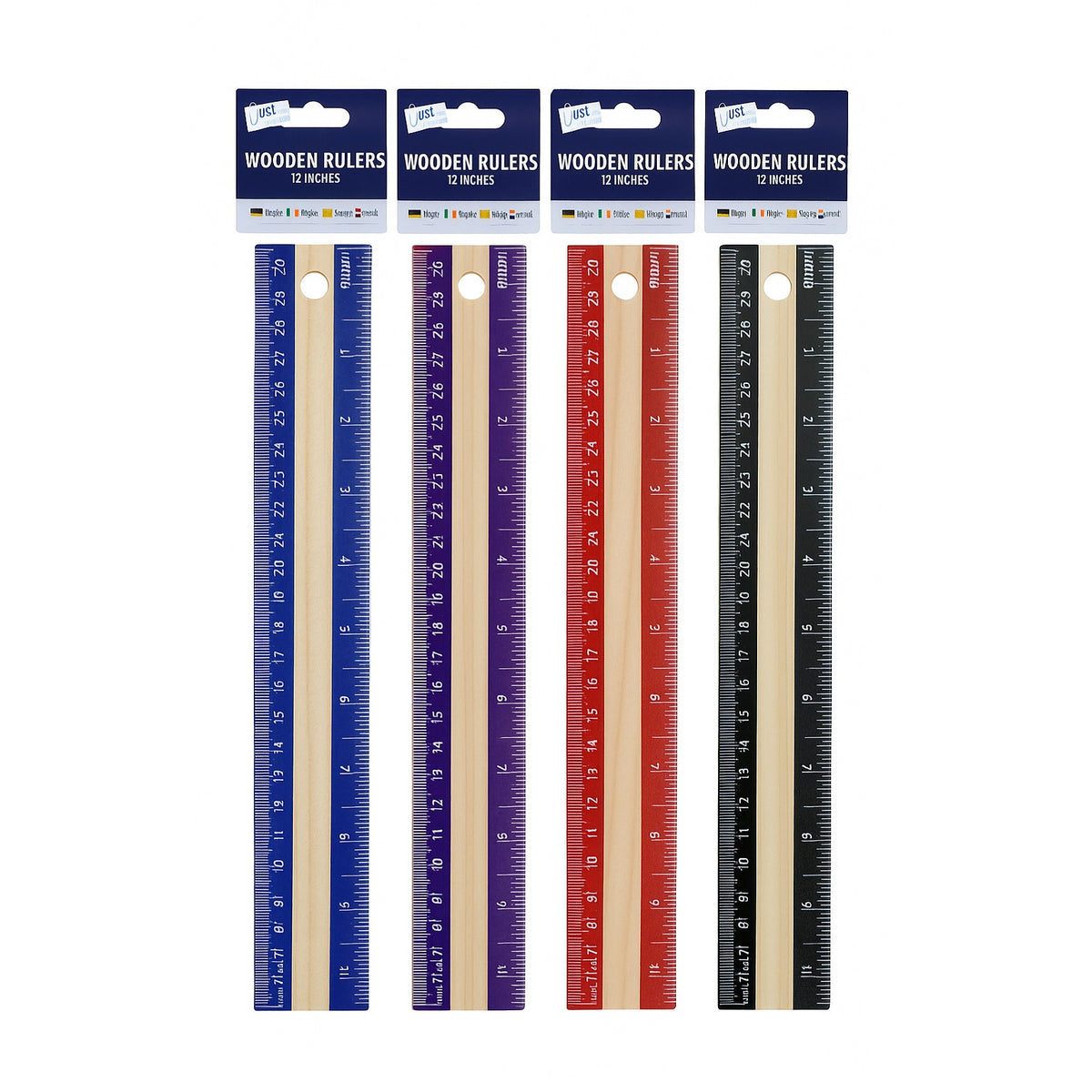 Just Stationery Wooden Rulers Assorted 12-Inch Pack of 2 6362
