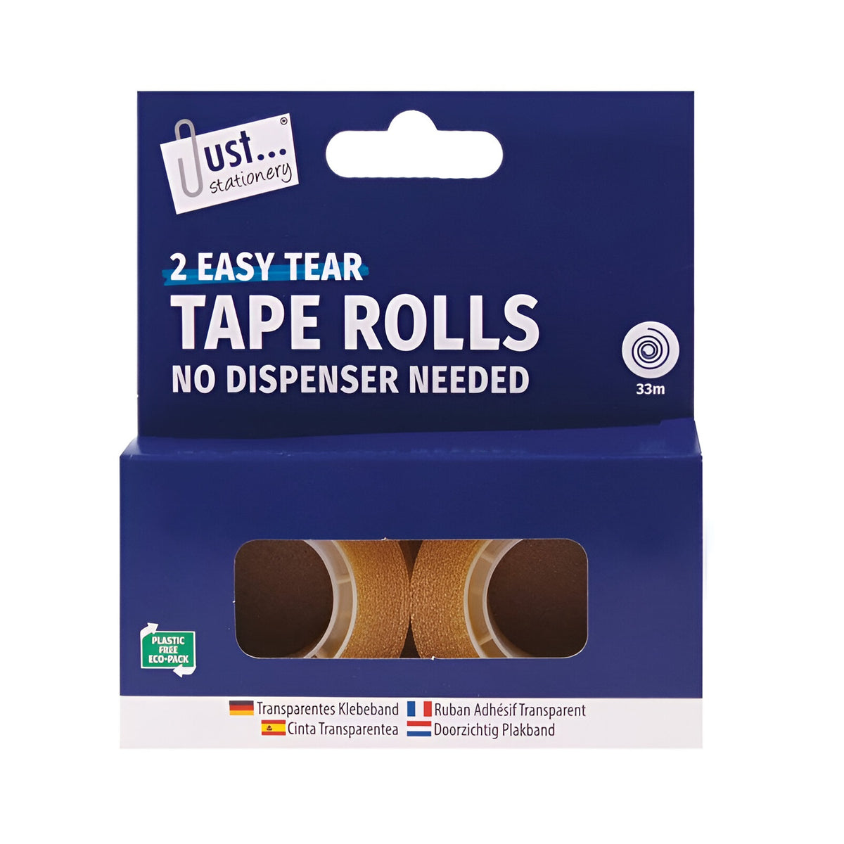 Just Stationery Easy Tier Tape Rolls Clear 18mm x 33Mtr Pack of 2 6010 | No Dispenser Needed