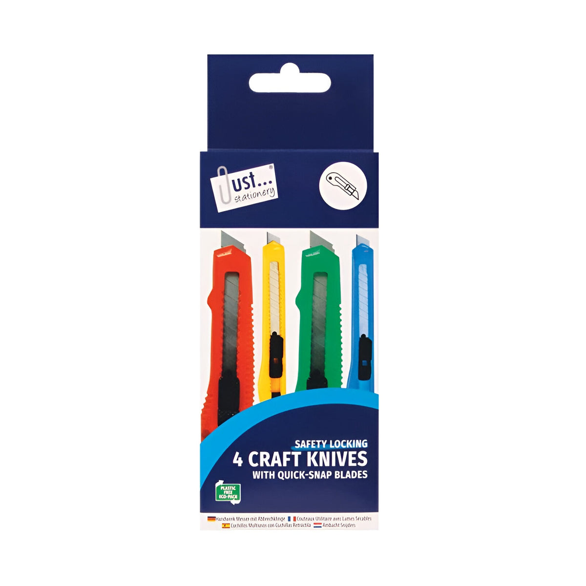 Just Stationery Craft Knives with Quick-Snap Blades Assorted Pack of 4 6184 | Safety Locking