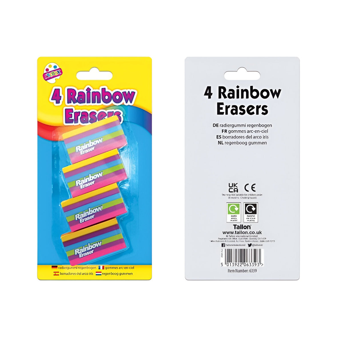 Tallon Artbox Rainbow Erasers Multicolour Pack of 4 6339