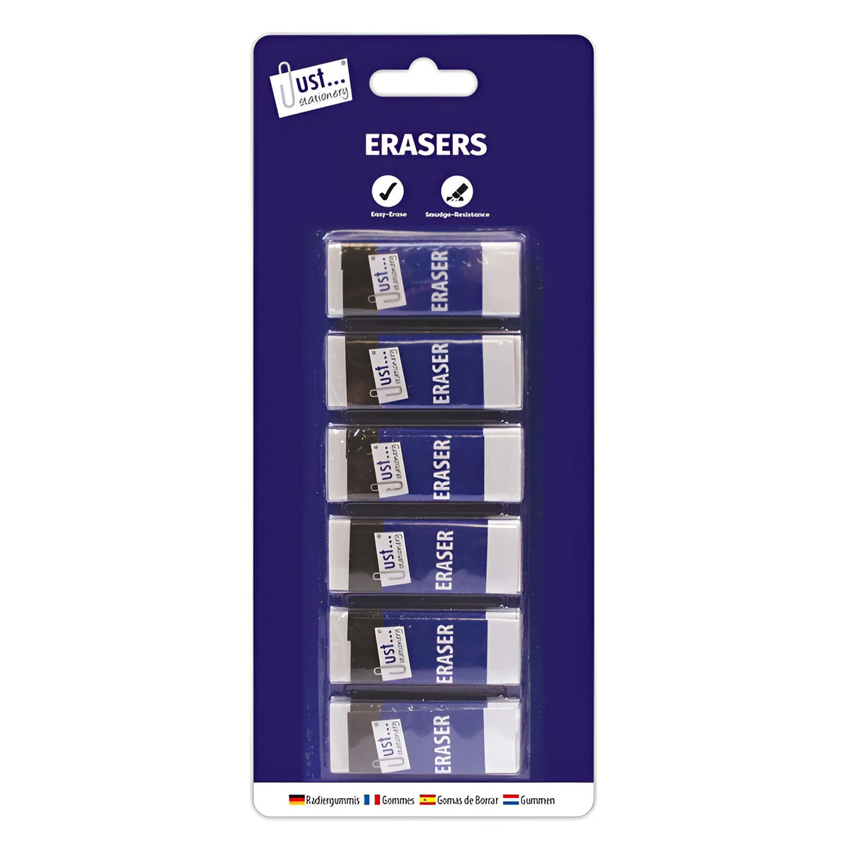 Just Stationery Erasers White Pack of 6 6360 | Easy Erase | Smudge-Resistance