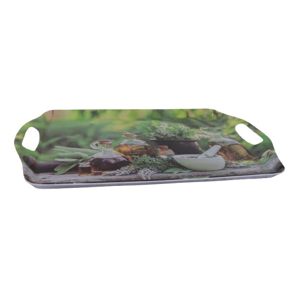 Herbal Garden Printed Melamine Serving Tray Multicoloured 45cm x 30cm 170459050 | Rectangular Tray with Handles | Ideal for Tea-Snacks and Breakfast | Nature-Themed Design