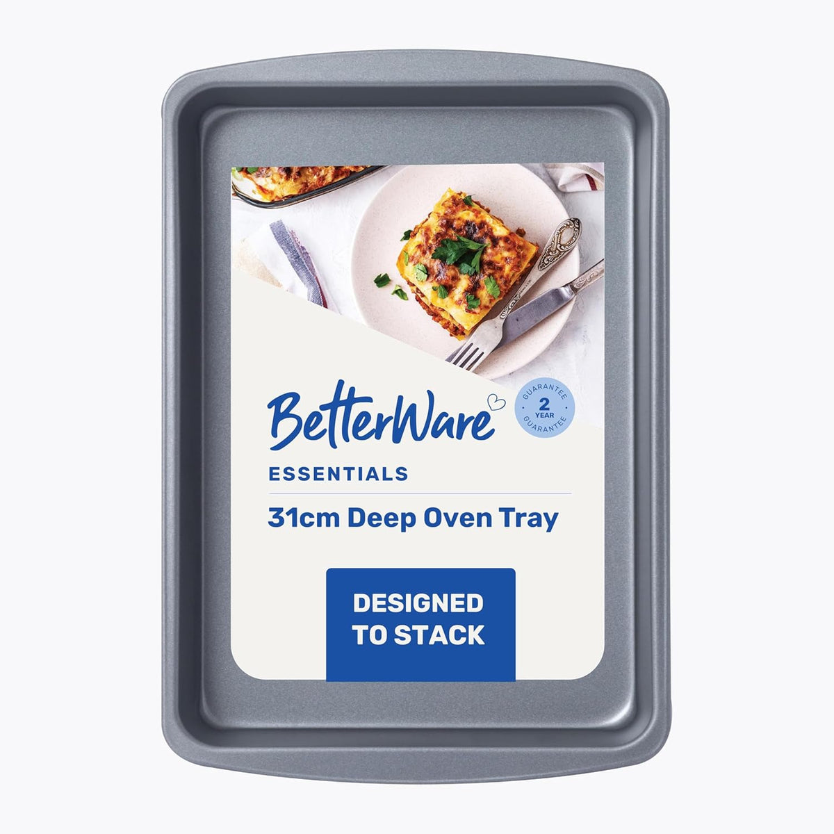 Betterware Essentials Deep Oven Tray Grey 30.5cm x 19cm x 3cm 67540 | Non-Stick Coating | Dishwasher Safe | Fridge and Freezer Safe | Ideal for Baking and Roasting