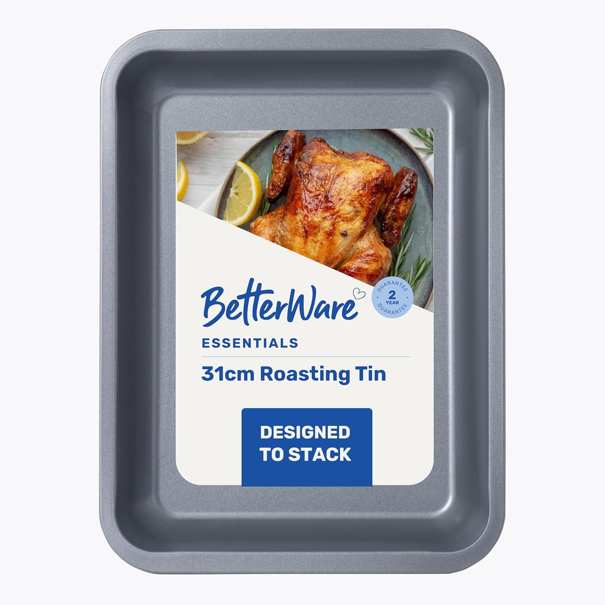 Betterware Essentials Roasting Tin Grey 31.5cm x 23.5cm x 4cm 67160 | Non-Stick Coating | Dishwasher Safe | Fridge and Freezer Safe | Ideal for Baking and Roasting | Stackable Design