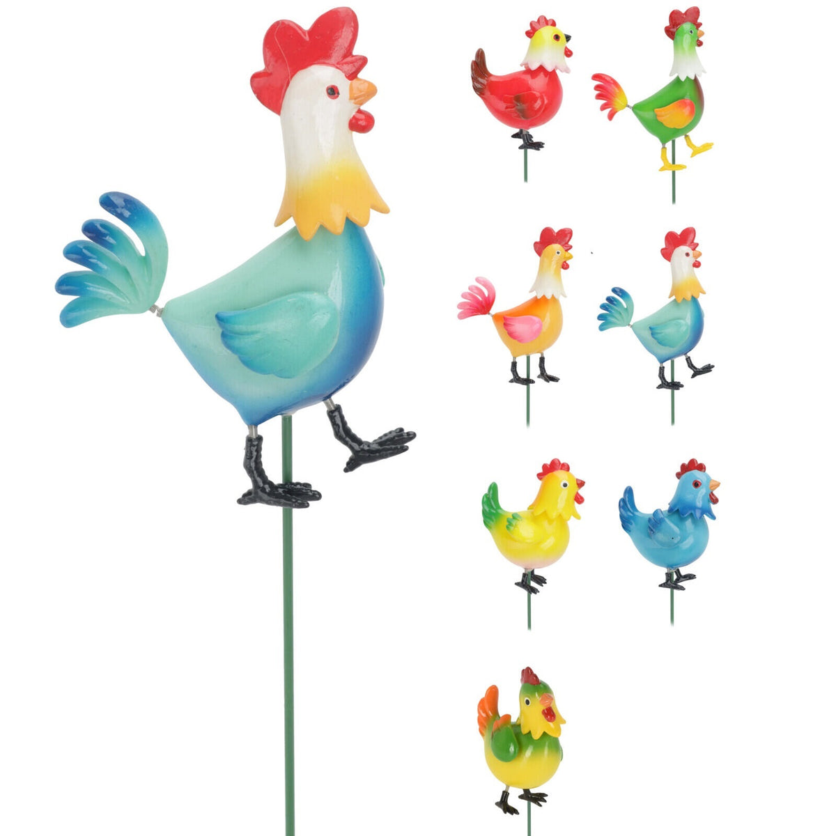 Pro Garden Rooster and Hen Garden Stick Assorted Colours 60cm 557001070