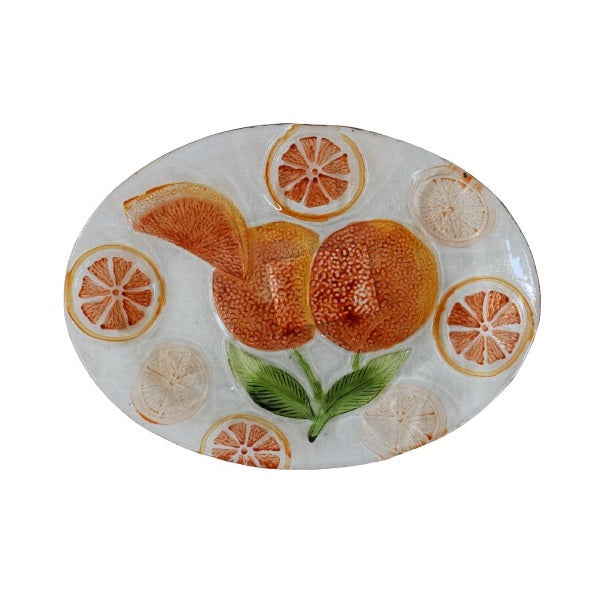 SiL Oval Citrus Zest Glass Serving Plate Multicoloured 305mm x 30mm x 220mm 705g KG3840 | With Embossed Orange Fruit Design | For Appetisers-Desserts-Snacks or Table Display