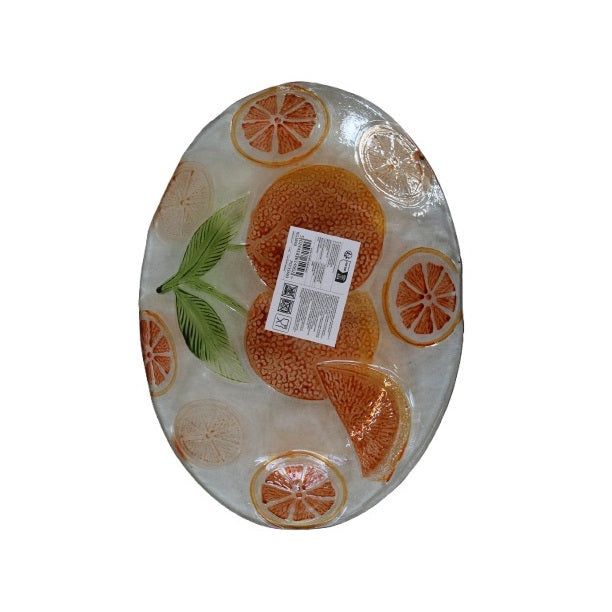 SiL Oval Citrus Zest Glass Serving Plate Multicoloured 305mm x 30mm x 220mm 705g KG3840 | With Embossed Orange Fruit Design | For Appetisers-Desserts-Snacks or Table Display