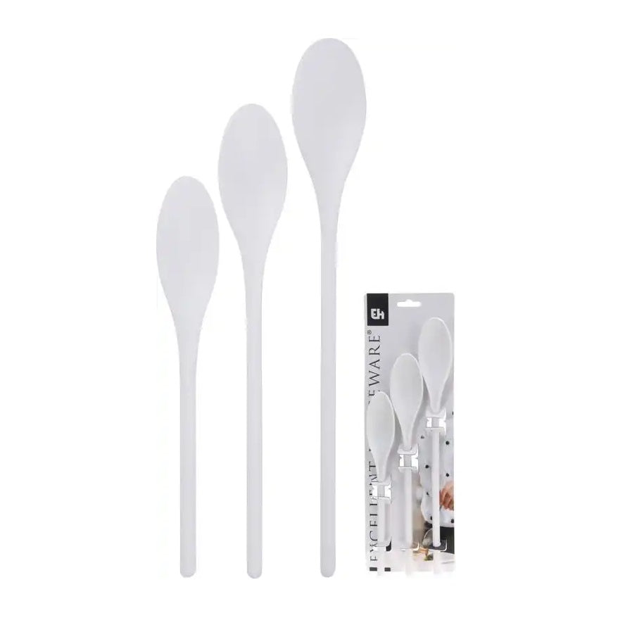 Excellent Houseware Hard Plastic Cooking Spoon Set White Pack of 3 170493890 | Kitchen Utensils in Varying Sizes | Heat-Resistant and Lightweight | Ideal for Mixing-Stirring and Serving