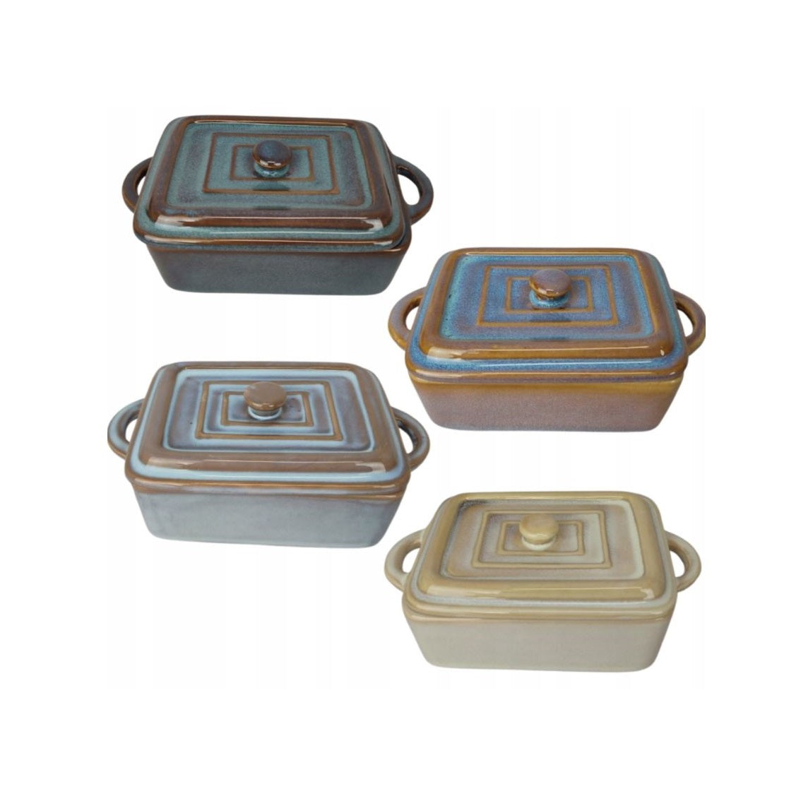 Excellent Houseware Stoneware Casserole Pan with Lid Assorted Colours 16cm x 9.5cm x 6.5cm Pack of 1 240ml Q51200710 | Oven-Microwave and Dishwasher Safe | Max Temp 240 Degree Celcius