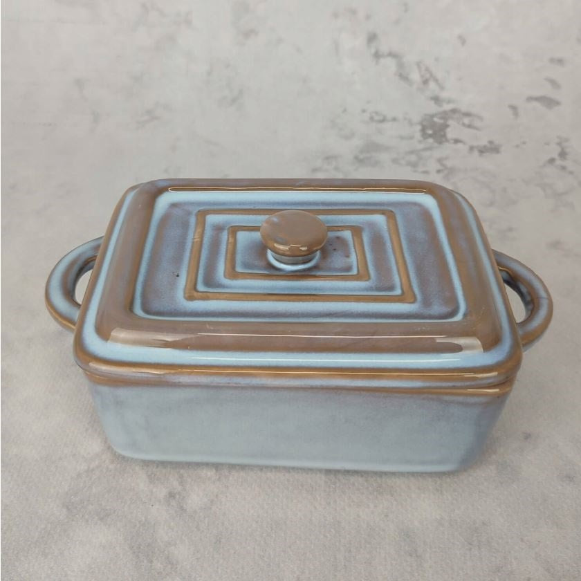 Excellent Houseware Stoneware Casserole Pan with Lid Assorted Colours 16cm x 9.5cm x 6.5cm Pack of 1 240ml Q51200710 | Oven-Microwave and Dishwasher Safe | Max Temp 240 Degree Celcius
