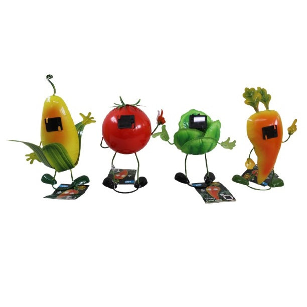 H and S Collection Cute Vegetable Solar LED Garden Lights Assorted Colours 23cm x 12cm x 32cm Pack of 1 557105440 | Corn-Tomato-Cabbage and Carrot Figures | For Lawn-Patio and Yard