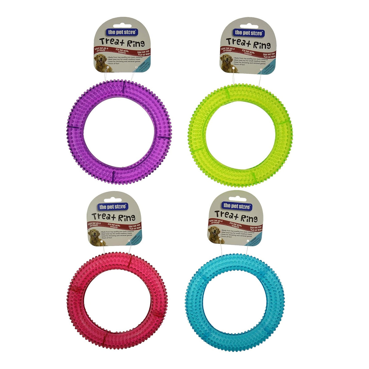 The Pet Store Treat Ring for Dogs Assorted Colours Pack of 1 PETTPR13 | Chewable Textured Ring Toy | For Dental Health | For Throwing and Retrieval Games | Made from Top Quality Non Toxic Material | For Small-Medium Treats | Great for Tug of War | Fill with Treats | Use as Frisbee