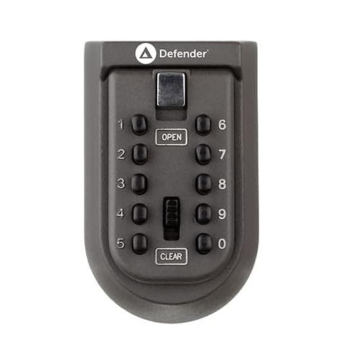 Defender Wall Mounted Compact Key Safe Black 11.8cm x 7.3cm x 6.3cm HA00800 | 10 Push Buttons | User-Friendly Keypad | Easy Operation | Weather-Resistant Cover | Comapct Design | Easy Installation | Holds Multiple Keys | Easy Press Button