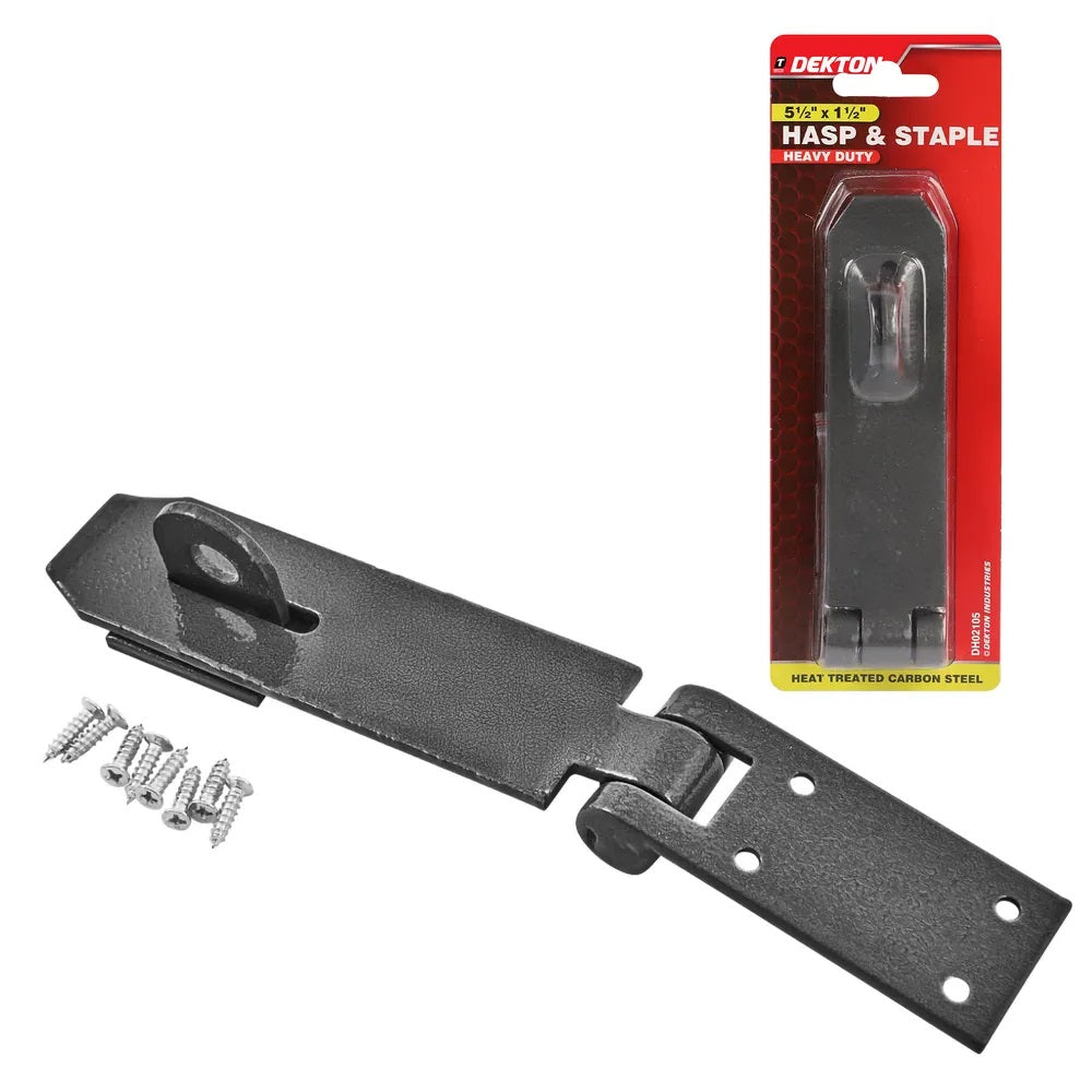 Dekton Heavy Duty Hasp and Staple Grey 5.5-Inch x 1.5-Inch DH02105 | Heat Treated Carbon Steel | Powder Coated Finish | With Fixings | Ideal for Doors-Gates-Lockers and Toolboxes | Easy to Install