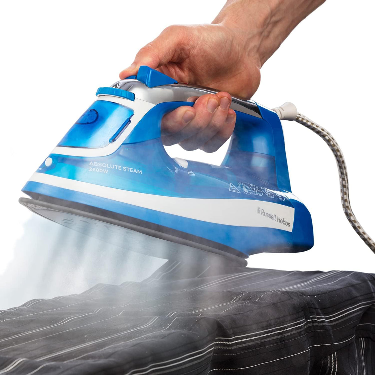 Russell Hobbs Absolute Steam Iron Blue and White 25900 | 320ml Tank | 3Mtr Power Cord | Anti-Calc and Self-Clean Function | Auto Shut-Off Safety Feature | 2600W | 150g Steam Shot