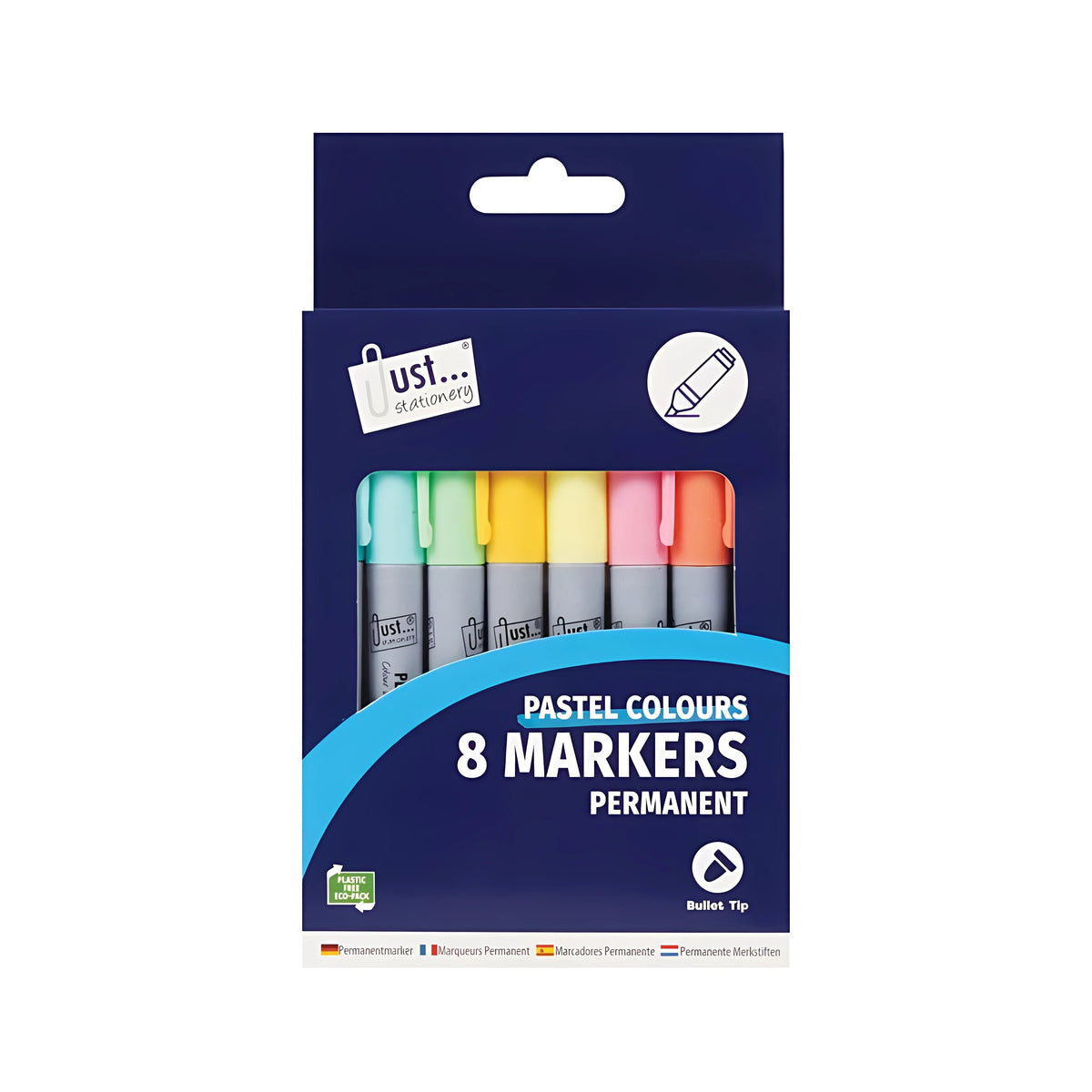 Just Stationery Pastel Coloured Permanent Markers Assorted Pack of 8 5643 | Bullet Tip