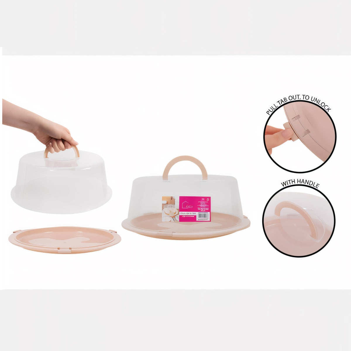 RSW Coco and Gray Cake Saver Box with Carry Handle Cream D30cm x H2.5cm AM4464