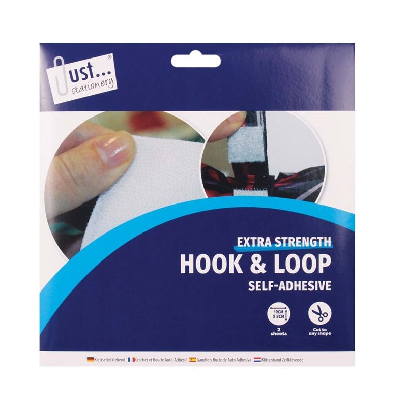 Just Stationery Hook and Loop White 19cm x 8cm 2 Sheets 5638 | Self-Adhesive | Cut to Any Shape | Extra Strength