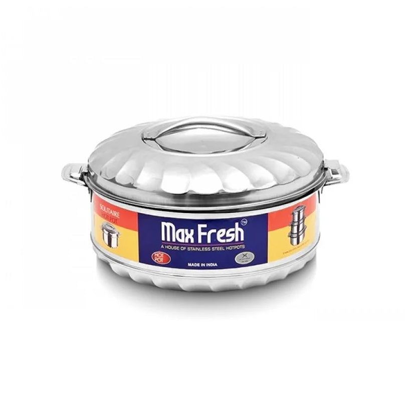 Max Fresh Stainless Steel Insulated Solitaire Hot Pot Chrome 2500ml SL-002500 | With Unique Locking System