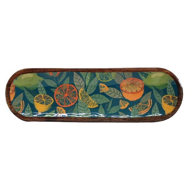 SiL Oval Citrus Zest Wooden Tray Gloss Finish Multicoloured 450mm x 22mm x 130mm 458g KG3684 | Decorative Platter | For Snacks-Appetisers and Beverages | Food Safe Tray