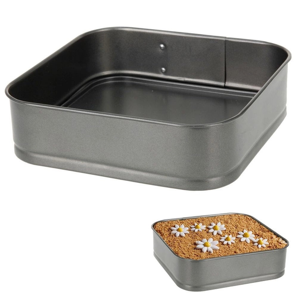 La Cucina Square Non-Stick Springform Pan Baking Tin Black 24cm x 24cm x 6.5cm | Leakproof Cake Tin | Oven Safe up to 200 Degree Celcius | Easy Release | Ideal for Cheesecakes and Desserts