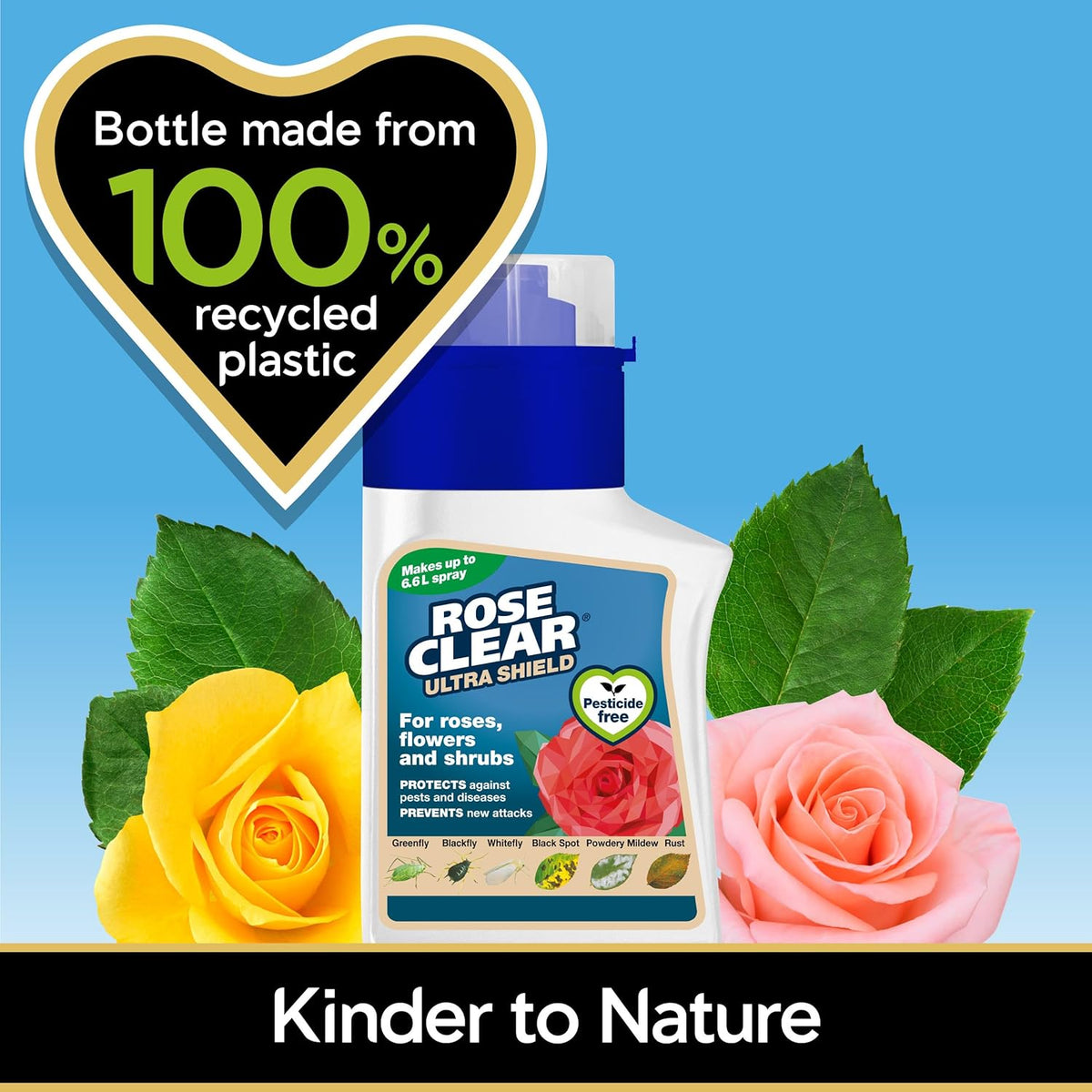 RoseClear Ultra Shield Bug Killer Clear 200ml 121372 | Pesticide Free | For Roses - Flowers and Shrubs | Protects Against Pests and Diseases | Prevents New Attacks | Make upto 6.6Ltr Spray