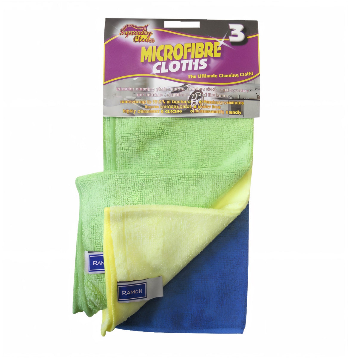 Squeaky Clean Microfibre Cloths Assorted Colours 37cm x 37cm Pack of 3 776.3SQ2 | The Ultimate Cleaning Cloth | Ideal for Cleaning Glass - Mirrors - Stainless Steel - Sanitary Ware - Car Interiors-Exteriors and Around the Home | Leaves Surfaces Clean and Smear Free | Highly Absorbent and Durable | Environmentally Friendly | Cleans Using only Water