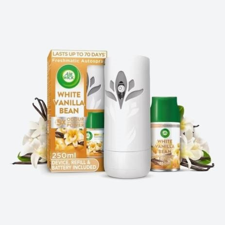 Air Wick Odour Neutralisation White Vanilla Bean Freshmatic Auto Spray Kit Multicoloured 250ml HOAIR1074 | Infused with Natural Essential Oils | 5x Odour Neutralisation Power