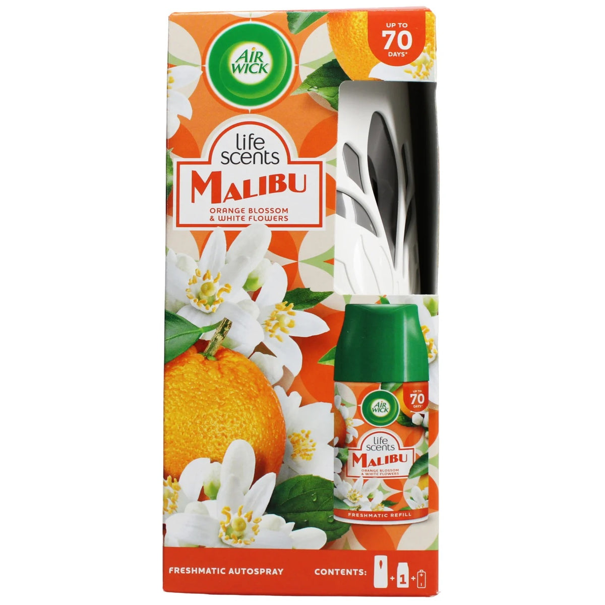 Air Wick Life Scents Malibu Orange Blossom and White Flowers Freshmatic Auto Spray Kit Multicoloured 250ml HOAIR1073 | Upto 70 Days