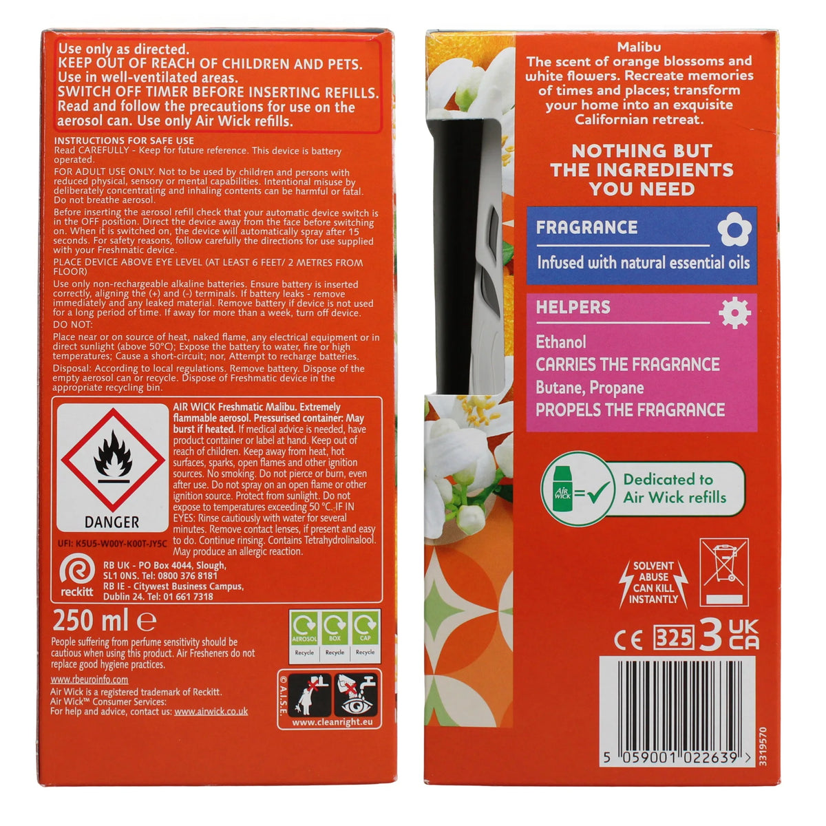 Air Wick Life Scents Malibu Orange Blossom and White Flowers Freshmatic Auto Spray Kit Multicoloured 250ml HOAIR1073 | Upto 70 Days
