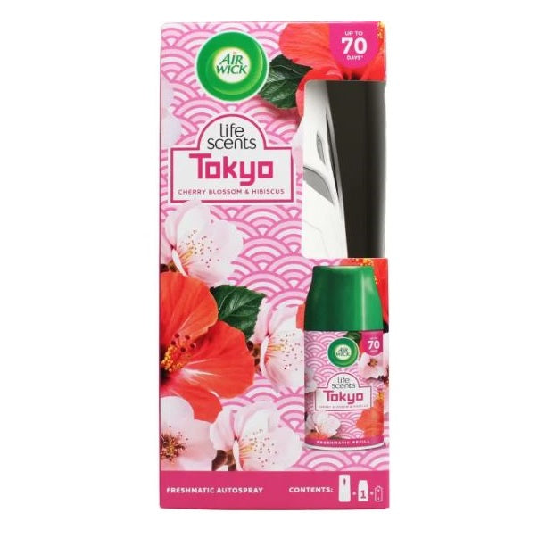 Air Wick Life Scents Tokyo Cherry Blossom and Hibiscus Freshmatic Auto Spray Kit Multicoloured 250ml HOAIR1075 | Upto 70 Days