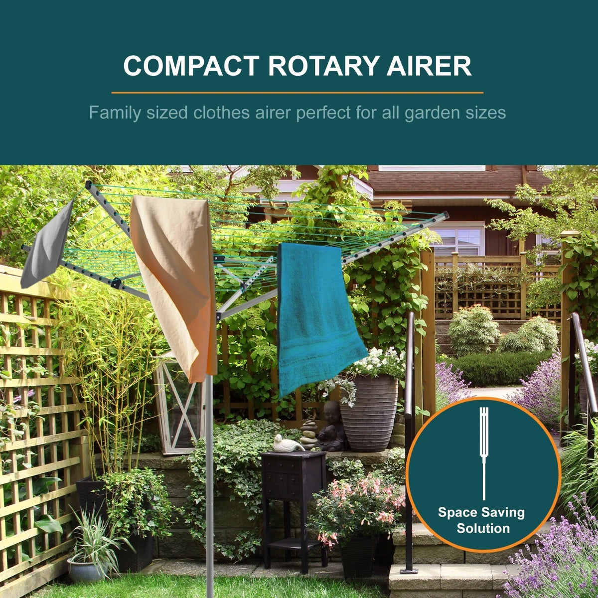 Our House 3 Arm Rotary Airer Black and Green 26Mtr SR20110 | Robust Powder Coated Steel Frame | 26Mtr Easy to Use PVC Coated Line | Easy to Use Umbrella System | Practical Tensioning System with Catch | Includes Powder Coated Steel Ground Spike