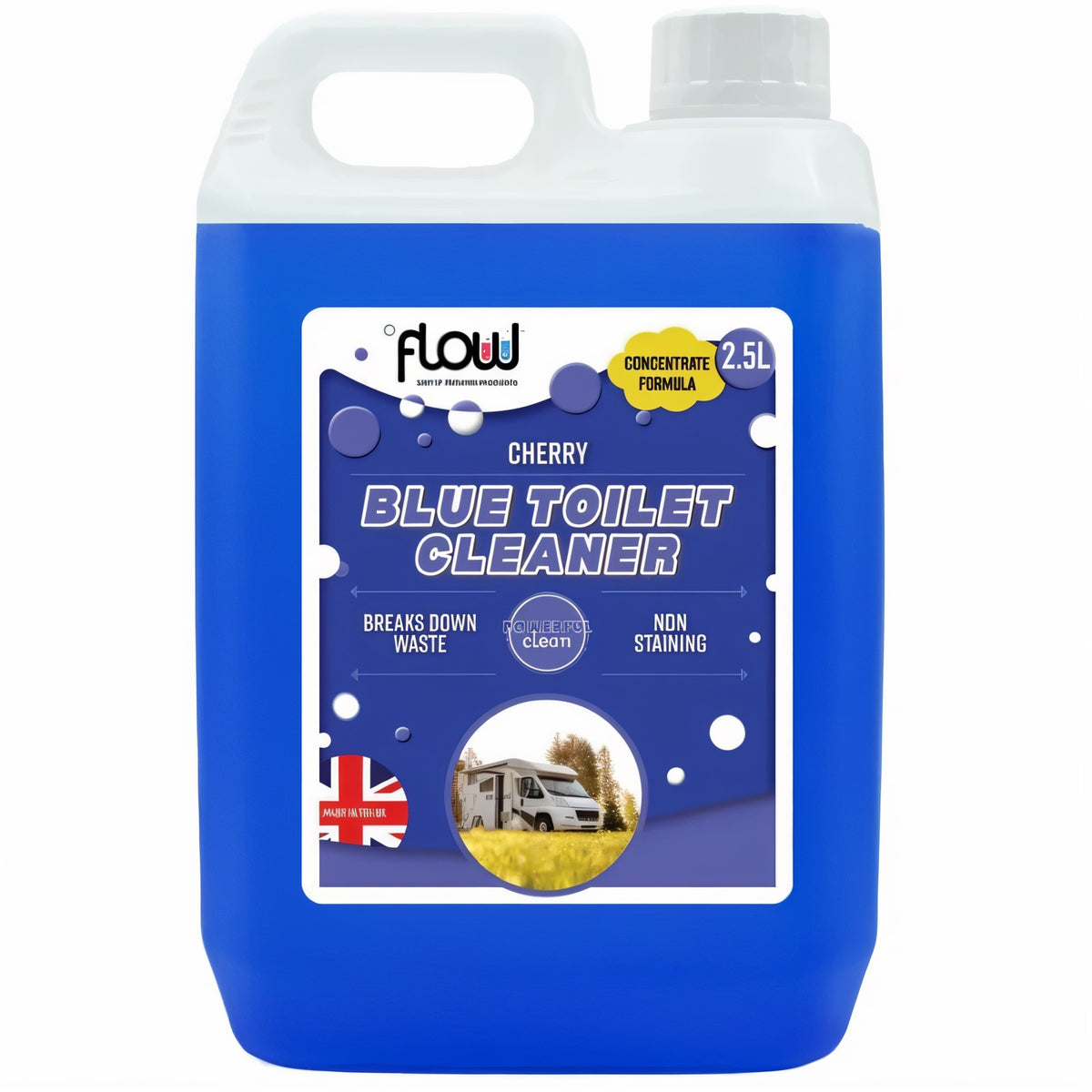 Flow Cherry Toilet Cleaner Blue 2.5Ltr BLUE2L | Concentrate Formula | Breaks Down Waste | Non Staining | Powerful Clean