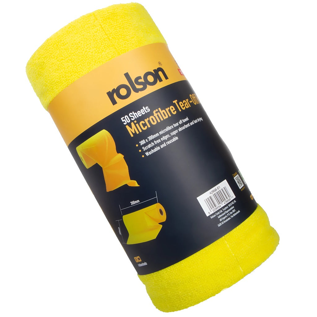 Rolson Microfibre Tear-Off Roll Assorted Colours 300mm x 300mm 50 Sheets Pack of 1 42958 | Scratch Free Edges - Super Absorbent and Fast Drying | Washable and Reusable