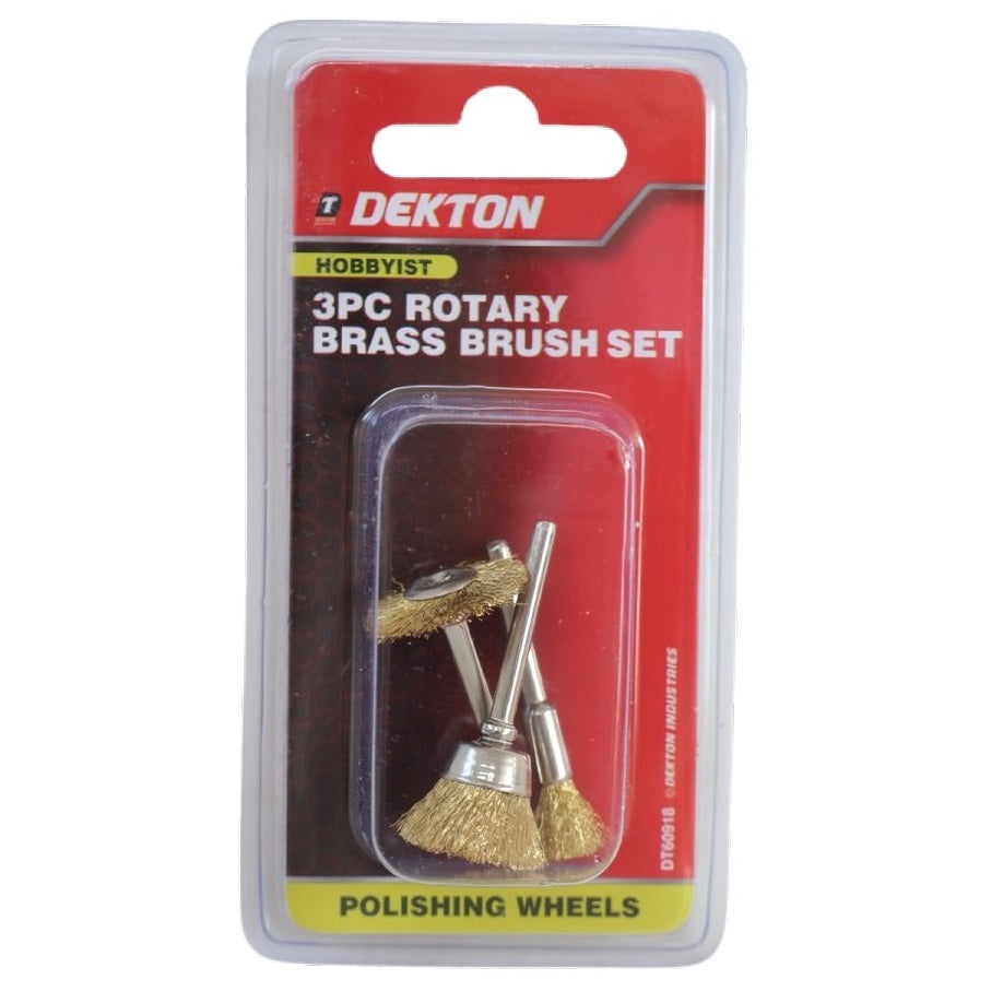 Dekton Rotary Brush Set Brass Assorted Sizes Pack of 3 DT60918 | 3.1mm Mandrel | Ideal for Removing Rust Cleaning and Hobby Craft
