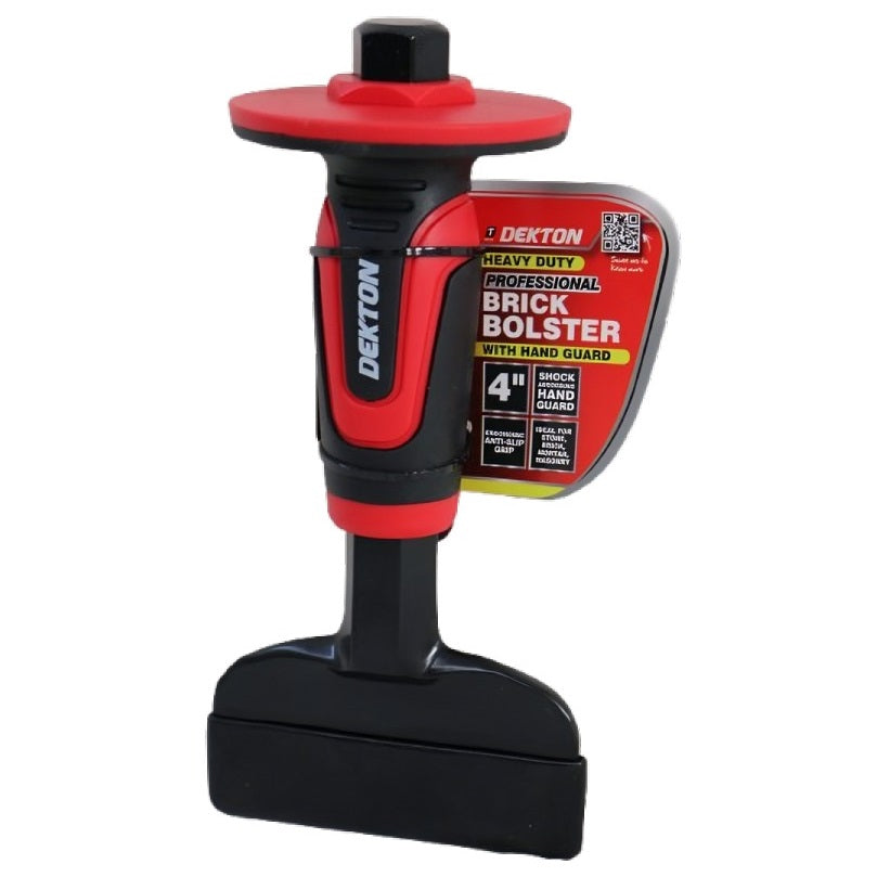 Dekton Heavy Duty Professional Brick Bolster with Hand Gaurd Black and Red 4-Inch DT10702 | Shock Absorbing Hand Gaurd | Ergonomic Anti Slip Grip | Ideal for Stone Brick Mortar Masonary