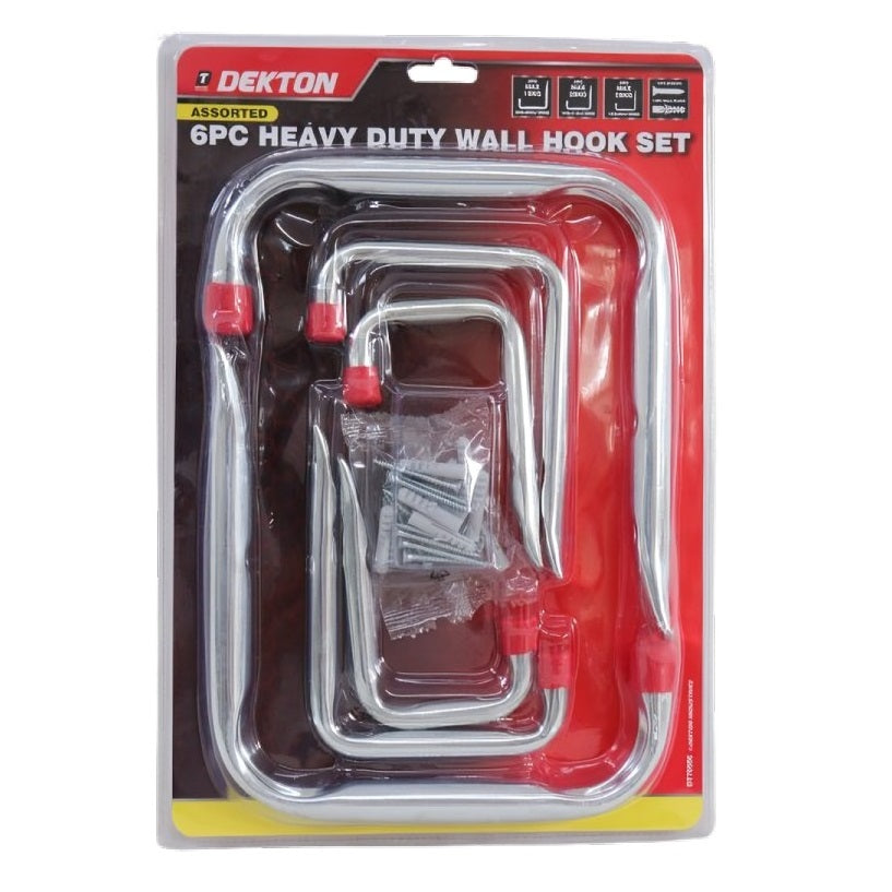 Dekton Heavy Duty Wall Hook Set Silver Assorted Sizes Pack of 6 DT70586