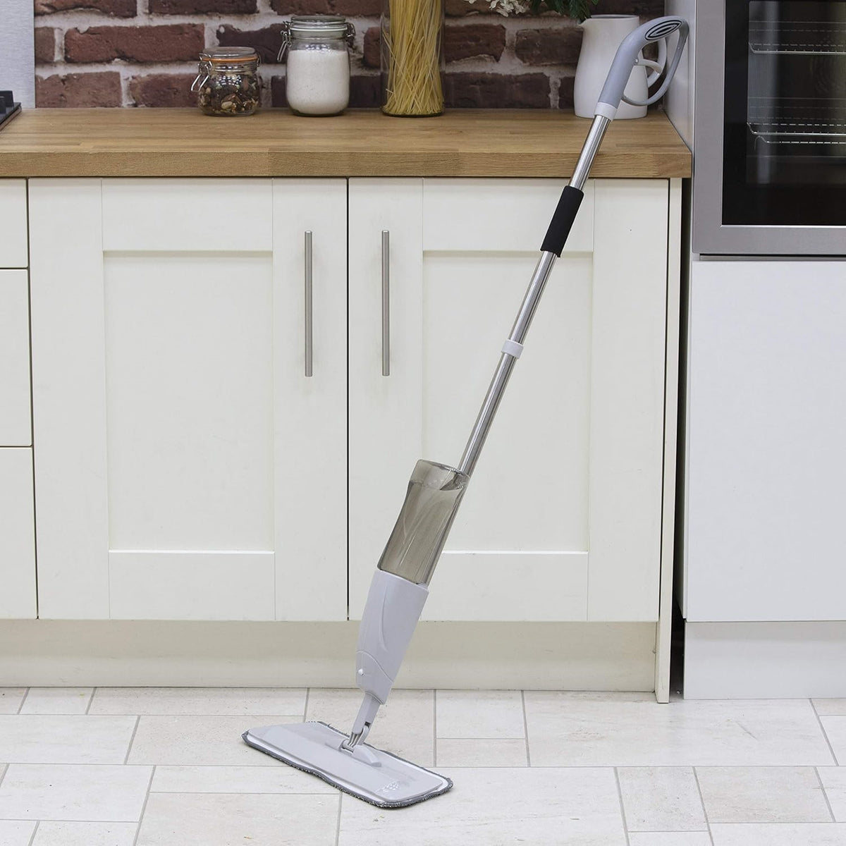 Our House Spray Mop Grey SR22047 | Fast and Efficient Cleaning for Busy Modern Lifestyles | Say Goodbye to Buckets with 2-in-1 Design | Microfibre Pad Removes Dust and Dirt with Ease | Comfortable to Use with an Easy Squeeze Trigger and Finger Grip Handle
